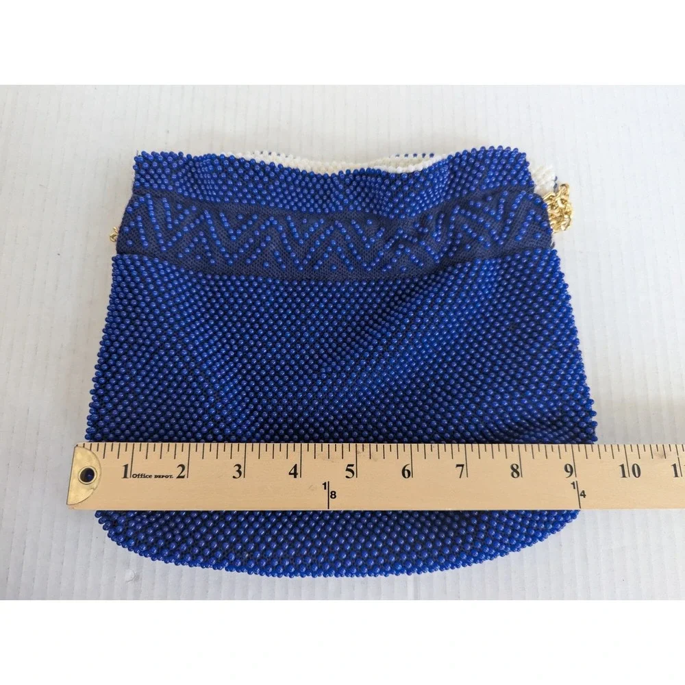Vintage Reversible Beaded Blue & White Retro Hippie Bag Purse Drawstring Cinch